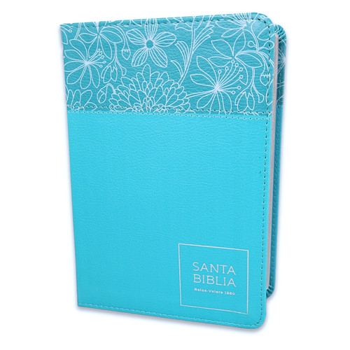 Biblia RVR60 Floral Turquesa con Flores - Letra Grande 10pt