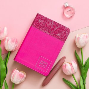 Biblia RVR60 Floral Rosa con Flores - Letra Grande 10pt