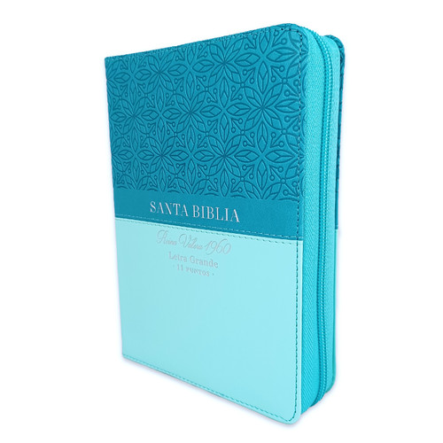 Biblia RVR60 Bifloral Turquesa - Letra Grande 11pt con Cierre e Índice
