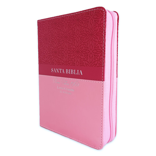 Biblia RVR60 Bifloral Rosa - Letra Grande 11pt con Cierre e Índice