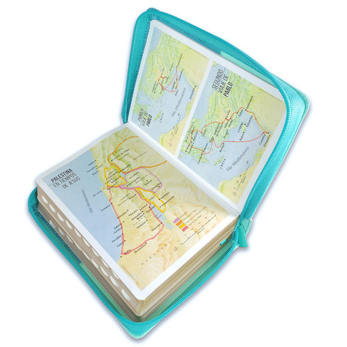 Biblia RVR60 Bifloral Turquesa - Letra Grande 11pt con Cierre e Índice - Imagen 5