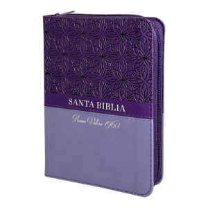 Biblia RVR60 de Bolsillo Imitación Piel Lila con Flores - Cierre e Índice