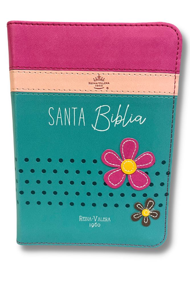 Biblia RVR60 de Bolsillo Primor - Fucsia/Rosa/Turquesa con Flores