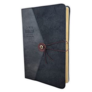 Biblia RVR60 Vintage con Elástico, Letra Grande, Símil Piel Gris/Negro