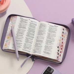 Biblia RVR60 de Bolsillo con Cierre Símil Piel Lila - Colección Jardín, Palabras de Jesús en Rojo