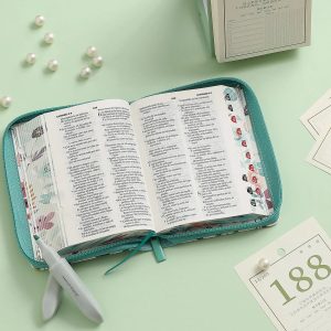 Biblia RVR60 de Bolsillo con Cierre Símil Piel Turquesa - Colección Jardín, Palabras de Jesús en Rojo