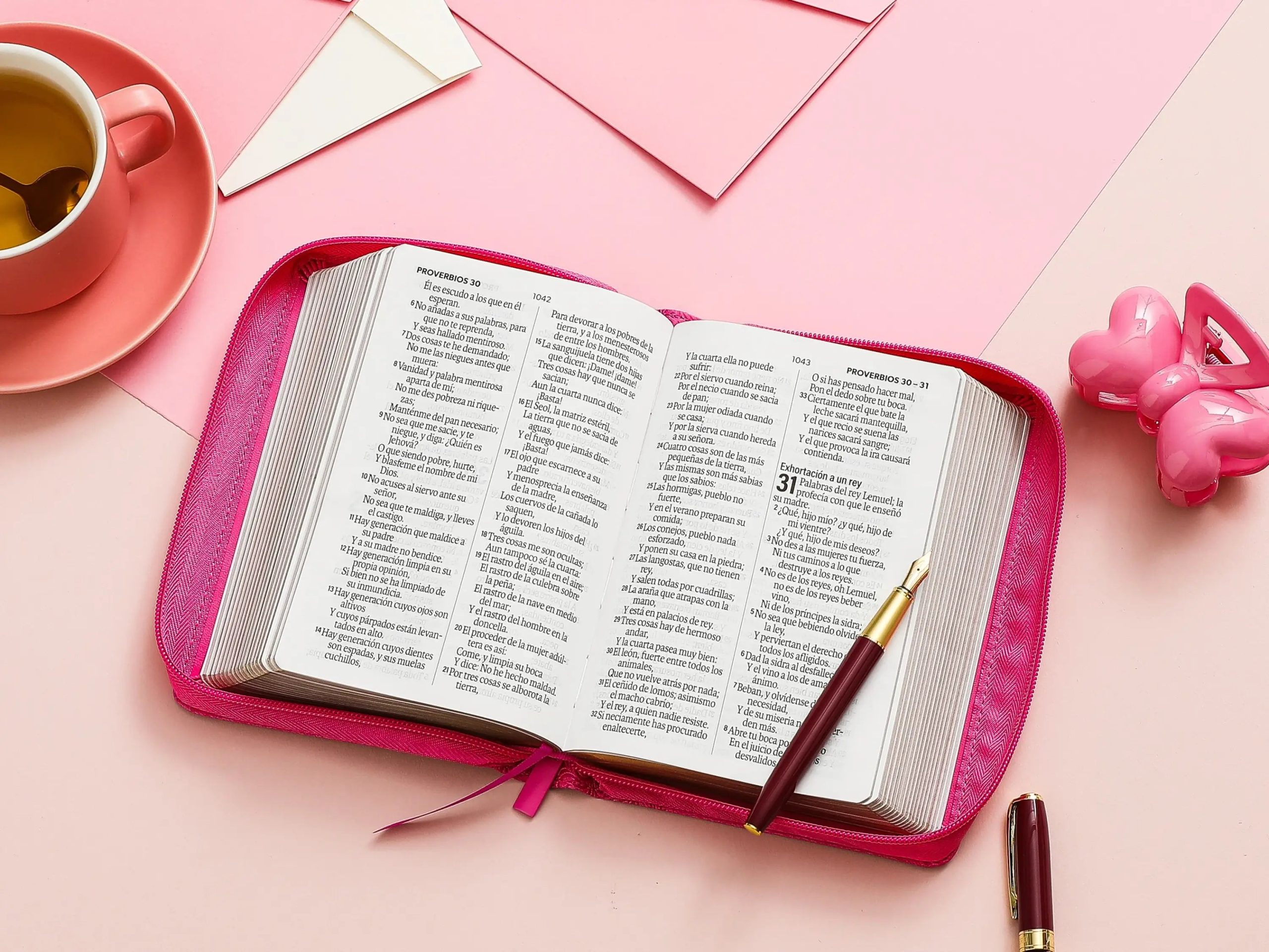Biblia RVR60 Tamaño Compacto Símil Piel Fucsia Floral con Cierre