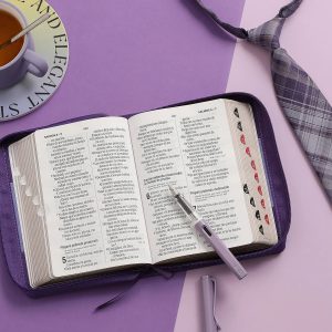 Biblia RVR60 Tamaño Compacto Letra Grande Símil Piel Bicolor Lila/Lila con Cierre e Índice