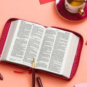 Biblia RVR60 Fucsia con Hojas Primaverales, Tamaño Portátil Letra 10 Puntos PJR