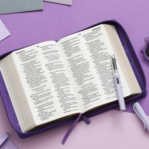 Biblia RVR60 Lila con Hojas Primaverales, Tamaño Portátil Letra 10 Puntos PJR