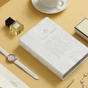 Biblia RVR60 Especial de Bodas Blanco Canto Plateado con Índice y Caja de Lujo