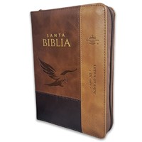 Biblia RVR60 Tamaño Compacto Letra Grande Símil Piel Tricolor Café Águila con Cierre e Índice