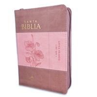 Biblia RVR60 Tamaño Compacto Letra Grande Símil Piel Bicolor Coral/Rosa con Cierre e Índice