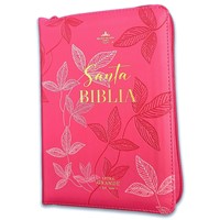 Biblia RVR60 Fucsia con Hojas Primaverales, Tamaño Portátil Letra 10 Puntos PJR