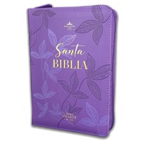 Biblia RVR60 Lila con Hojas Primaverales, Tamaño Portátil Letra 10 Puntos PJR