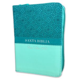 Biblia RVR60 de Bolsillo Imitación Piel Turquesa con Flores - Cierre e Índice