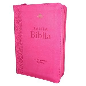 Biblia RVR60 Tamaño Compacto Símil Piel Fucsia Floral con Cierre