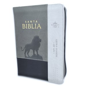 Biblia RVR60 Tamaño Compacto Letra Grande Símil Piel Tricolor Gris León con Cierre e Índice