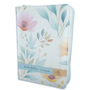 Biblia RVR60 Tamaño Compacto Letra 12 Puntos - Flores sobre Azul, Símil Piel con Cierre e Índice