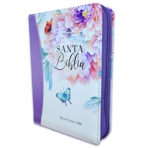 Biblia RVR60 de Bolsillo con Cierre Símil Piel Lila - Colección Jardín, Palabras de Jesús en Rojo