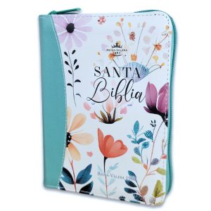 Biblia RVR60 de Bolsillo con Cierre Símil Piel Turquesa - Colección Jardín, Palabras de Jesús en Rojo